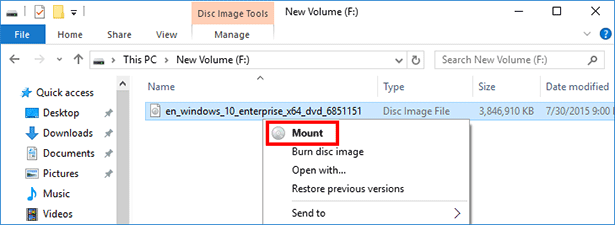 mount Windows 10 ISO file