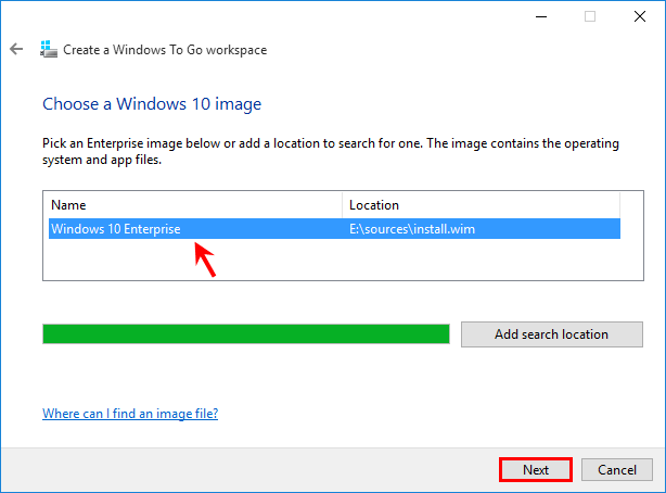select Windows 10 image