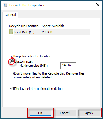 Set recycle bin to restore deleted files