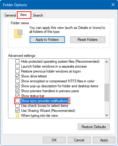 Hide notifiacation from File Explorer