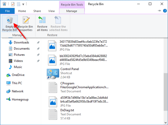 Empty Recycle Bin from File Exploere