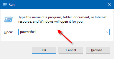 Open the Windows PowerShell in Run