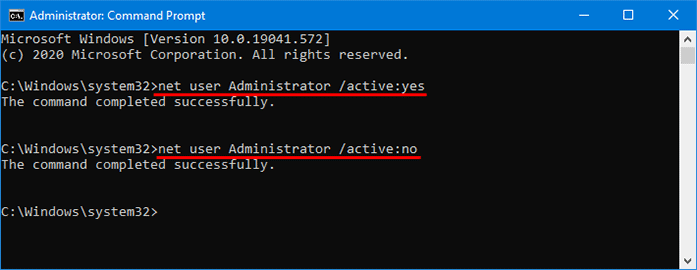 enable built-in administrator with command