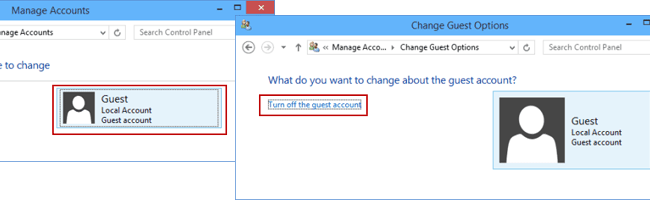 Turn off guest account