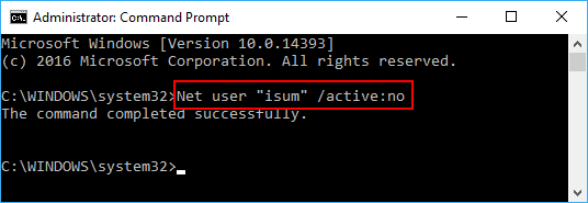 Disable user account command