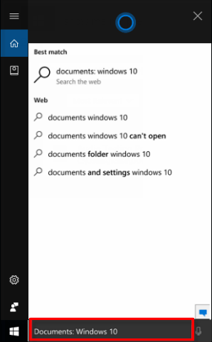 Search for files and folders with Cortana