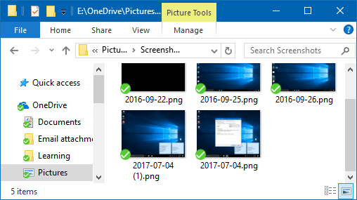 Screenshots in OneDrive