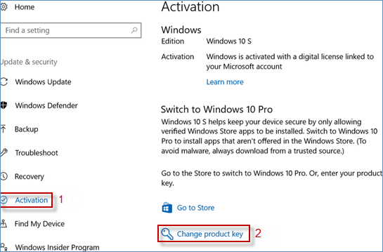 select activation and change product key