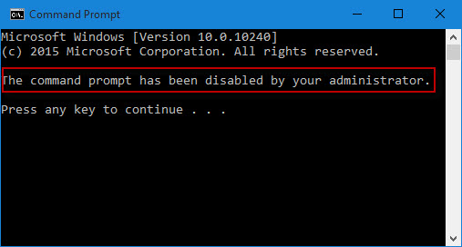 The command prompt has been disabled by your administrator