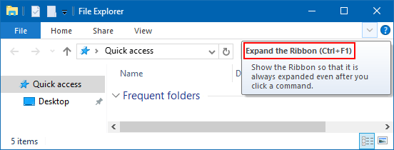 Minimize or Expand File Explorer Ribbon using Ctrl+F1 Shortcuts