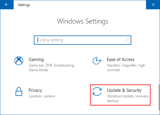 Choose Update & Security option