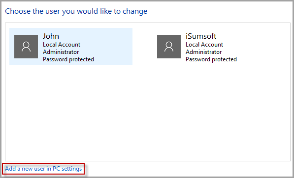 Add a user in PC settings