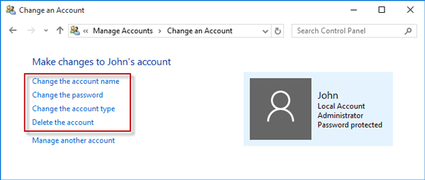 Change the user accounts