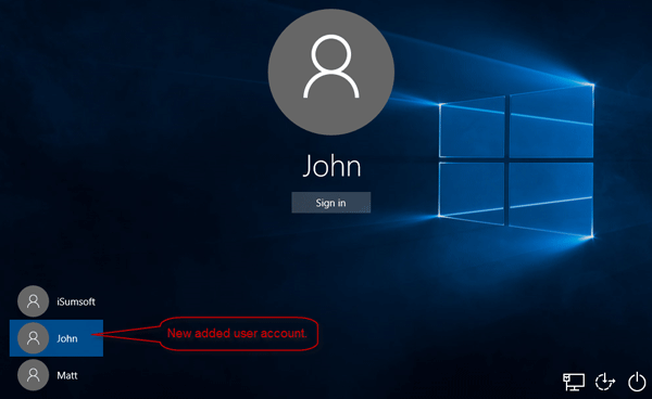 New added user accounts on Windows 10