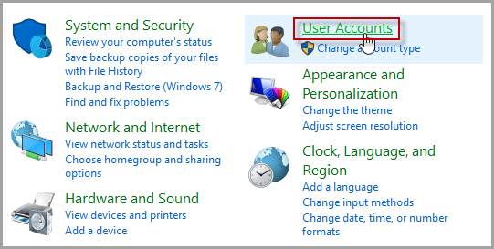 Click User Accounts