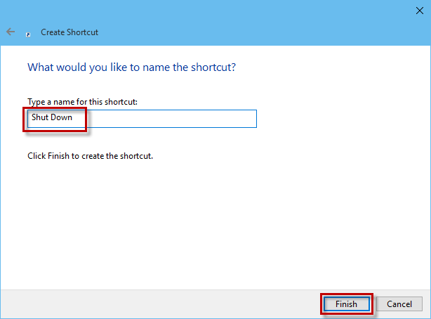 Type a name for shutdown shortcut