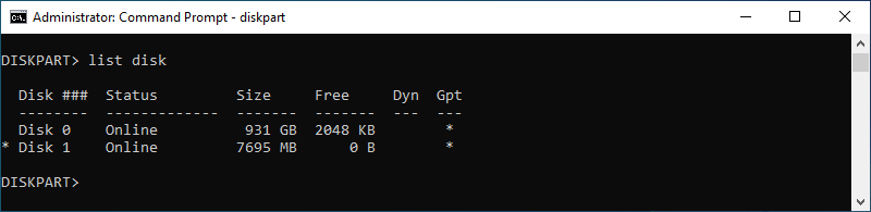 type list disk again