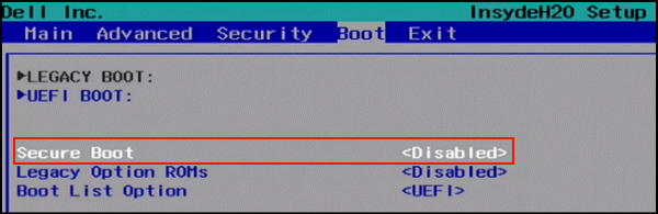 Disable Secure Boot in Dell