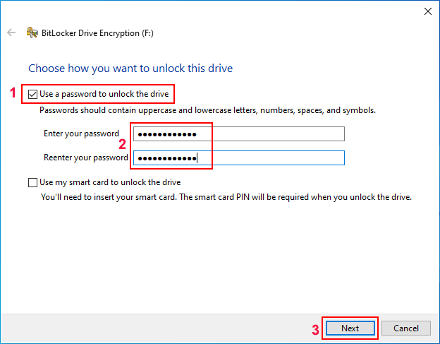set a password for the USB drive