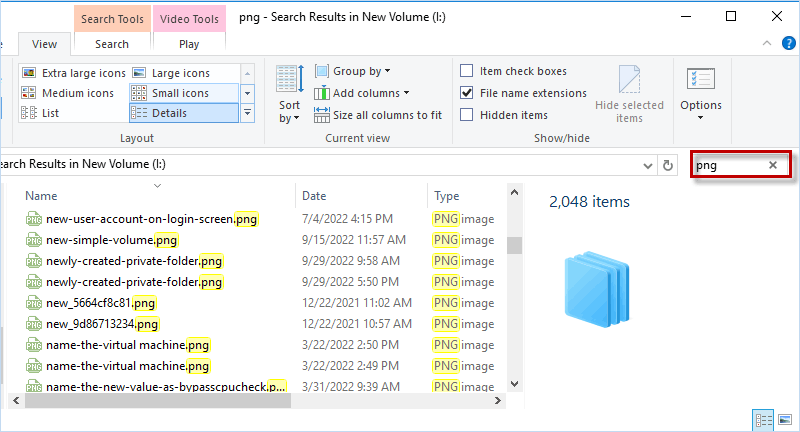 find duplicate files in Windows 10 without software using Windows search
