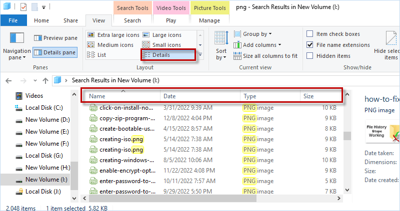 find duplicate files in Windows 10 without software using Windows View