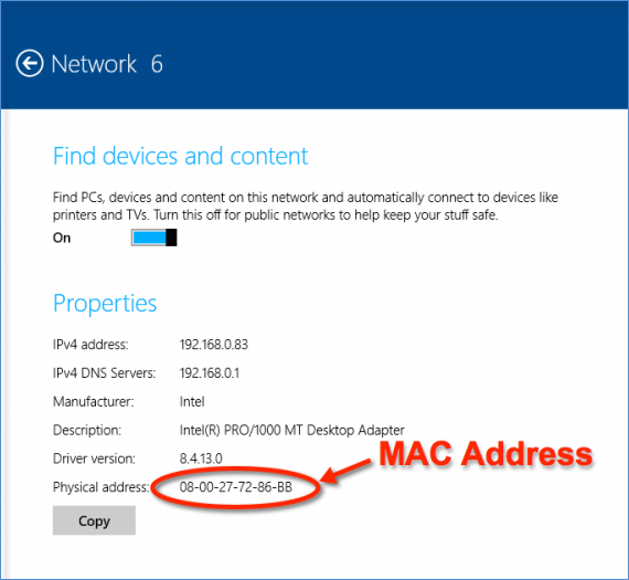 Find MAC address of wifi adapter