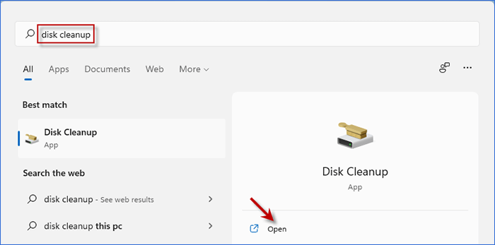 run Disk Cleanup with search bar