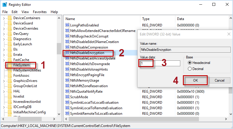 fix encryp option greyed out by modifying registry