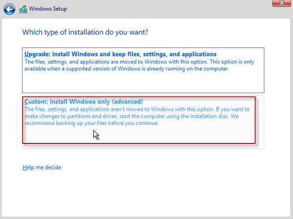 Choose Install Windows only