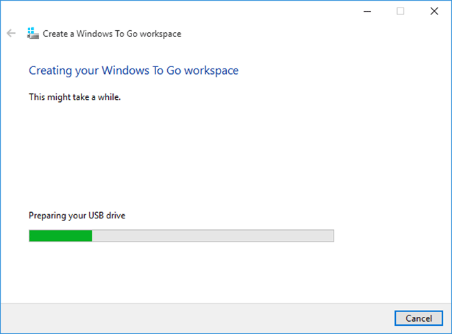 installing Windows 10 onto USB drive