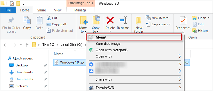  right-click ISO file to mount