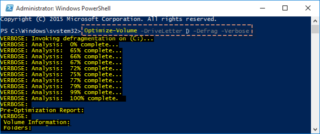 Defrag drive in Powershell