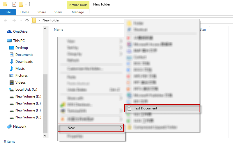 create a new text document in a new folder