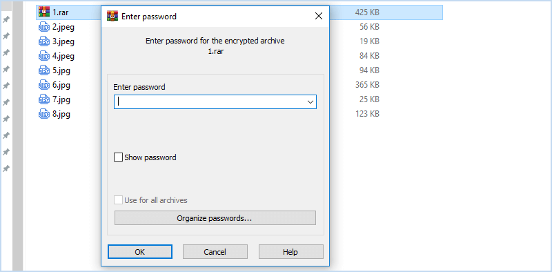 password protect jpeg file using WinRAR