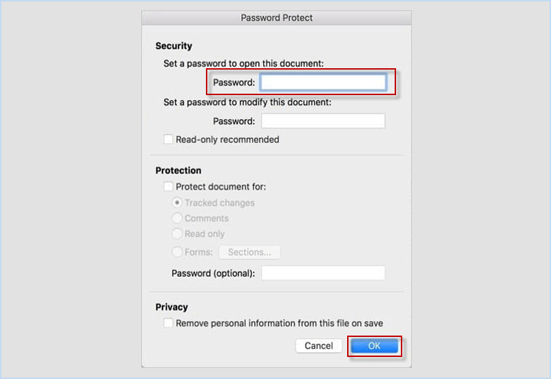 set a password for your document on Mac
