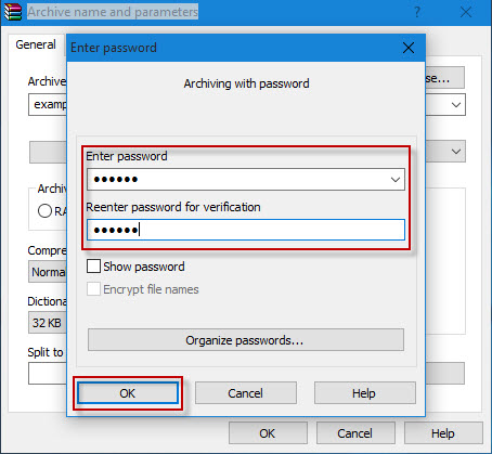 Enter password for zip archive