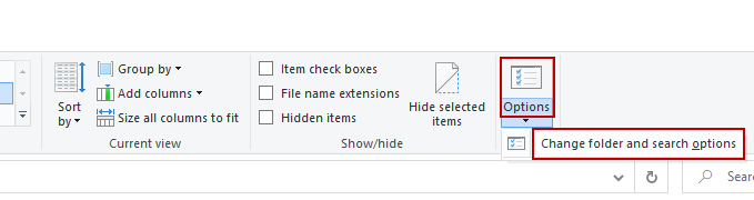 Open change folder options