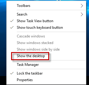 Select Show the desktop