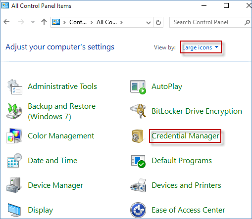 click credential manager
