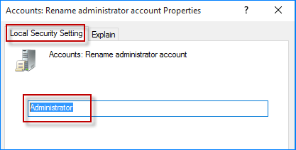 Type new name for administrator account