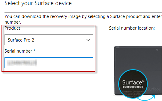 select product and enter serial number