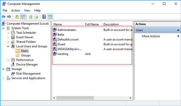 list user accounts in computer management