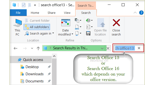 search office 2013 in search box