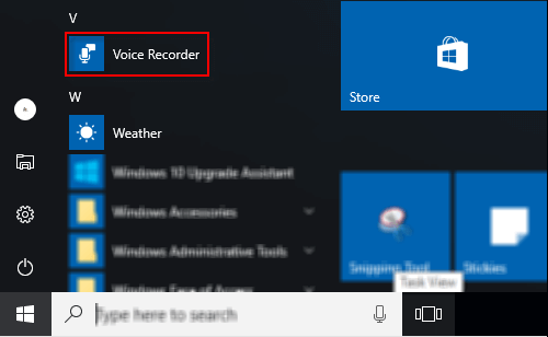 Open Voice Recorder in Windows 10