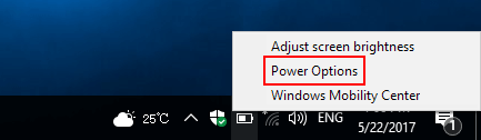 Open Power Options from Power icon