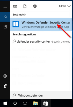 Open Windows Defender Security Center by searching it