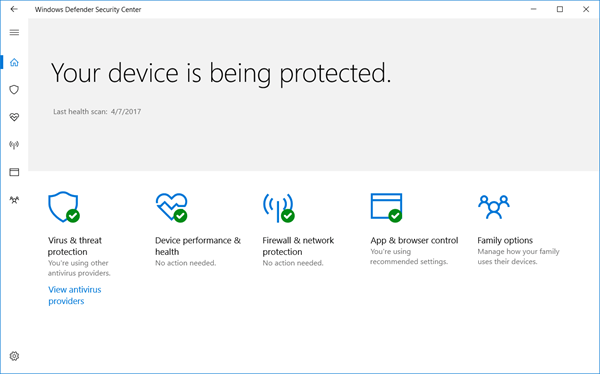 Windows Defender Security Center app