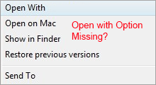 open with option missing from right click menu