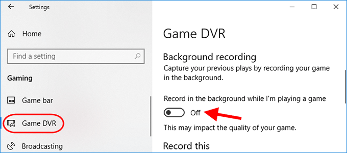 turn off game recording