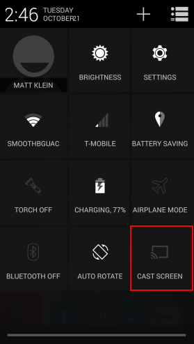 Connect to wireless display from quick settings